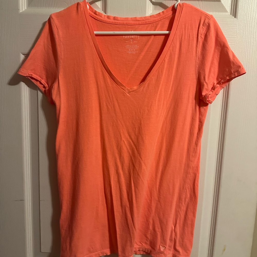 American Eagle Outfitters Coral V-Neck Tee